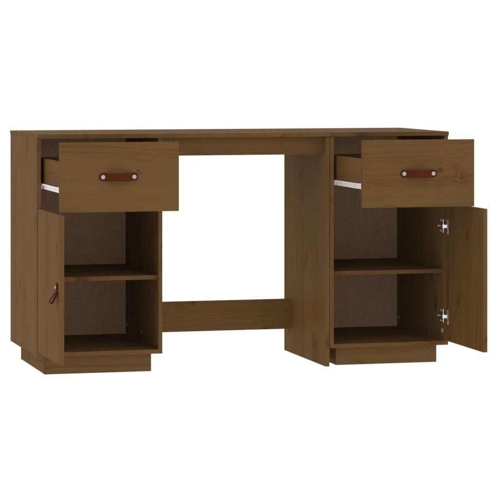 vidaXL Birou cu dulapuri, maro miere, 135x50x75 cm, lemn masiv de pin vidaXL Birou cu dulapuri, maro miere, 135x50x75 cm, lemn masiv de pin