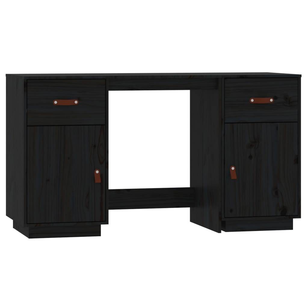 vidaXL Birou cu dulapuri, negru, 135x50x75 cm, lemn masiv de pin vidaXL Birou cu dulapuri, negru, 135x50x75 cm, lemn masiv de pin
