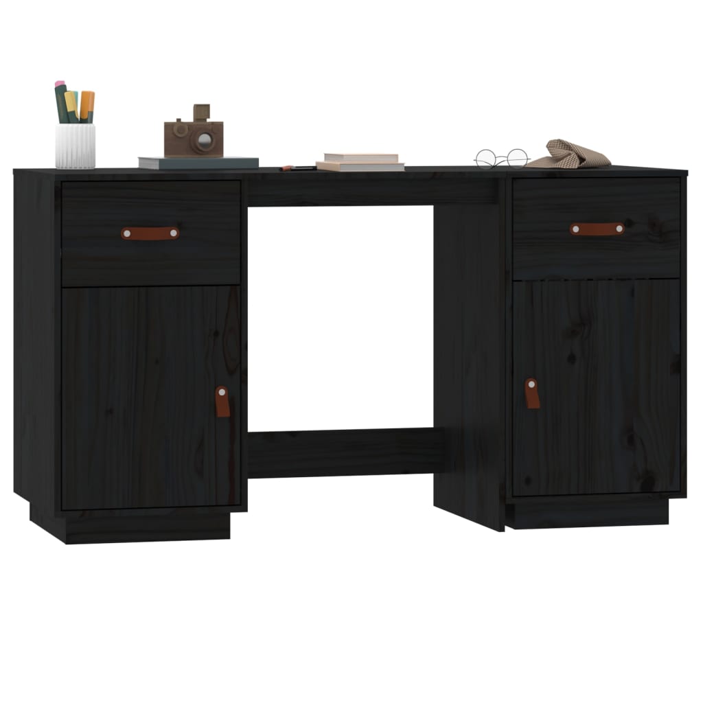 vidaXL Birou cu dulapuri, negru, 135x50x75 cm, lemn masiv de pin vidaXL Birou cu dulapuri, negru, 135x50x75 cm, lemn masiv de pin