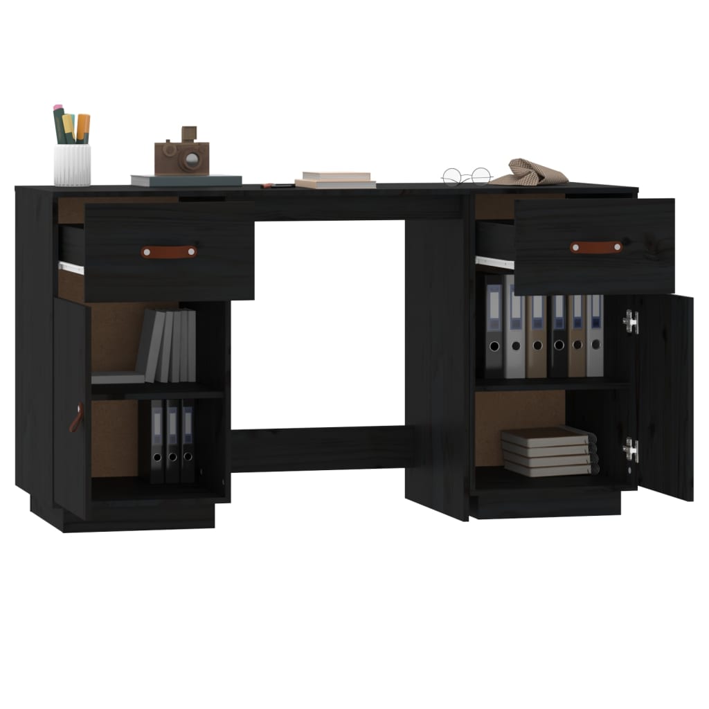 vidaXL Birou cu dulapuri, negru, 135x50x75 cm, lemn masiv de pin vidaXL Birou cu dulapuri, negru, 135x50x75 cm, lemn masiv de pin