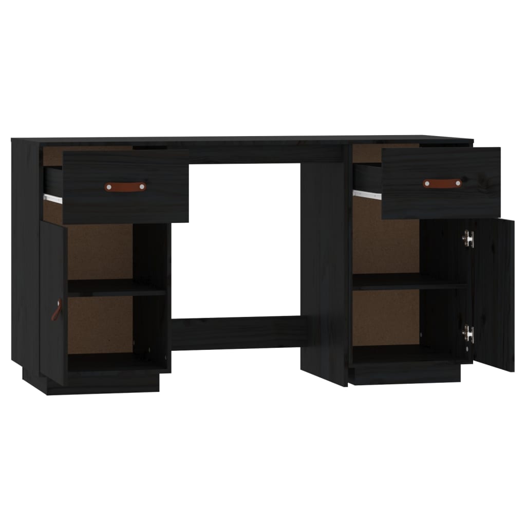 vidaXL Birou cu dulapuri, negru, 135x50x75 cm, lemn masiv de pin vidaXL Birou cu dulapuri, negru, 135x50x75 cm, lemn masiv de pin