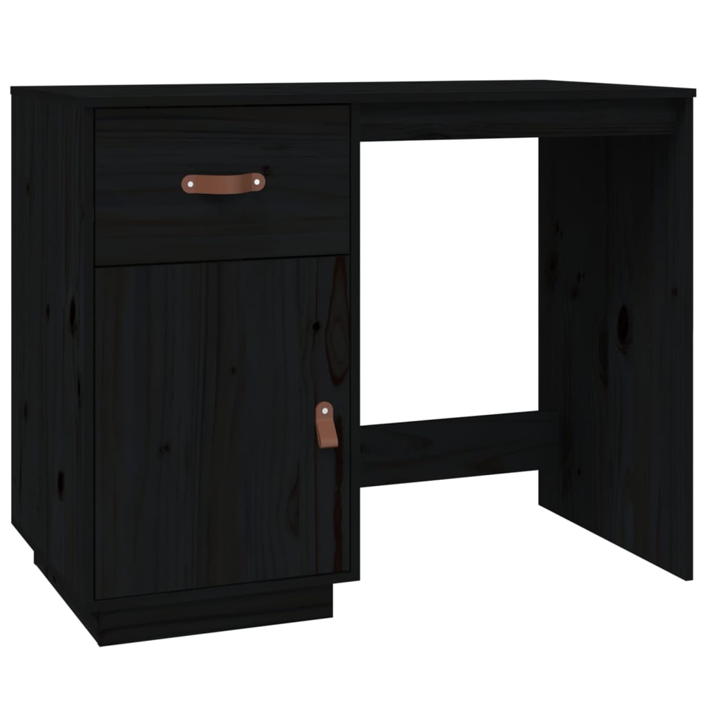 vidaXL Birou cu dulapuri, negru, 135x50x75 cm, lemn masiv de pin vidaXL Birou cu dulapuri, negru, 135x50x75 cm, lemn masiv de pin