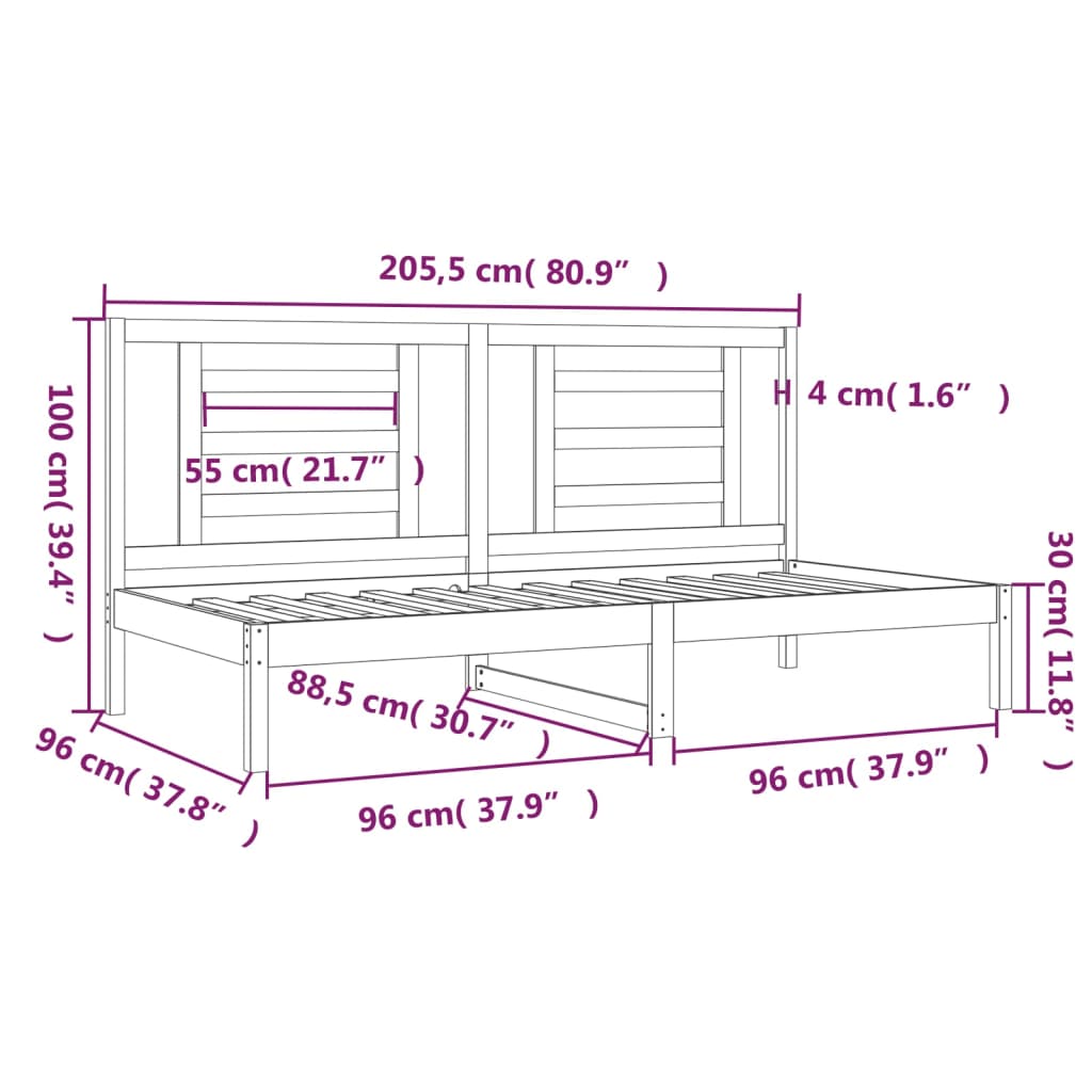 vidaXL Pat de zi fără saltea, alb, 90x200 cm, lemn masiv pin