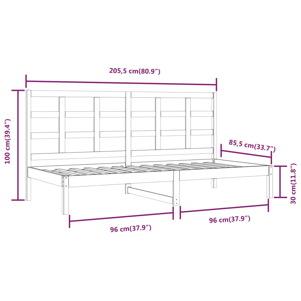 vidaXL Pat de zi fără saltea, alb, 80x200 cm, lemn masiv pin