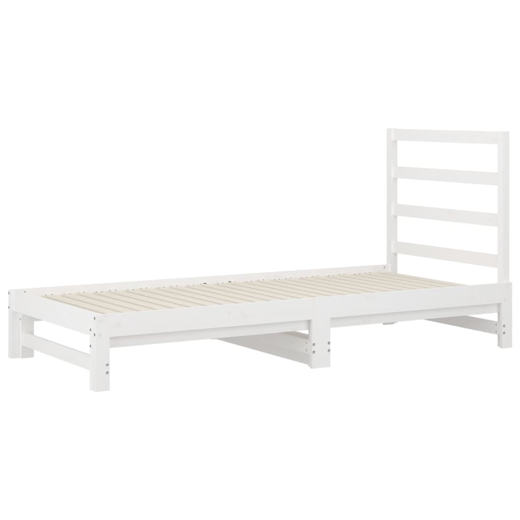 vidaXL Pat de zi extensibil, alb, 2x(90x200) cm, lemn masiv de pin