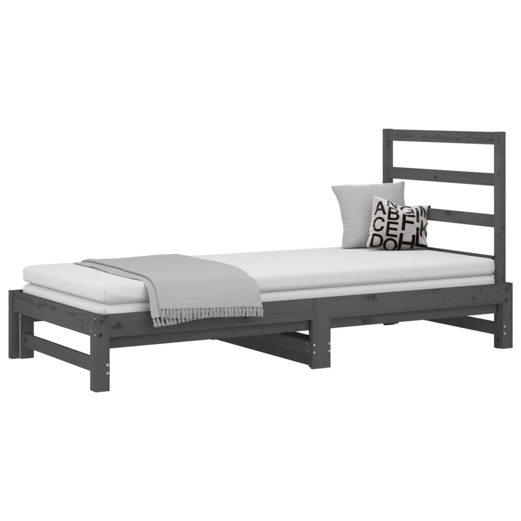 vidaXL Pat de zi extensibil, gri, 2x(90x200) cm, lemn masiv de pin