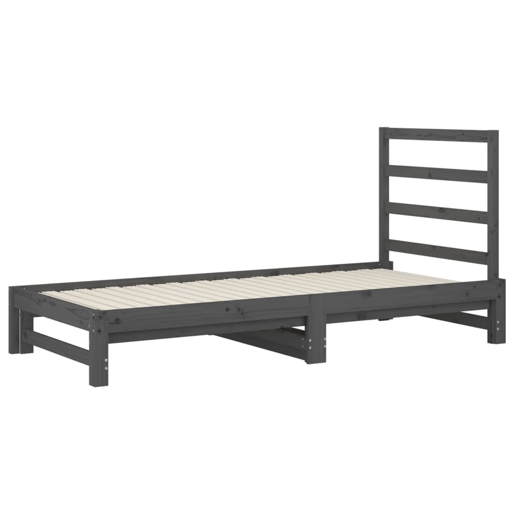 vidaXL Pat de zi extensibil, gri, 2x(90x200) cm, lemn masiv de pin