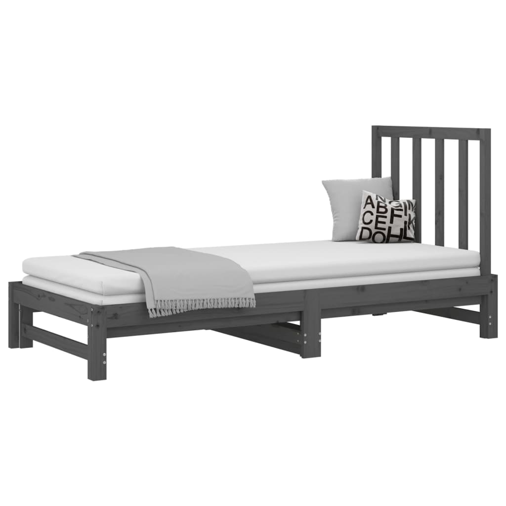 vidaXL Pat de zi extensibil, gri, 2x(90x200) cm, lemn masiv de pin