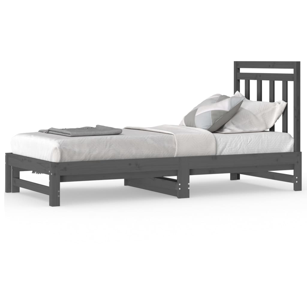 vidaXL Pat de zi extensibil, gri, 2x(90x200) cm, lemn masiv de pin