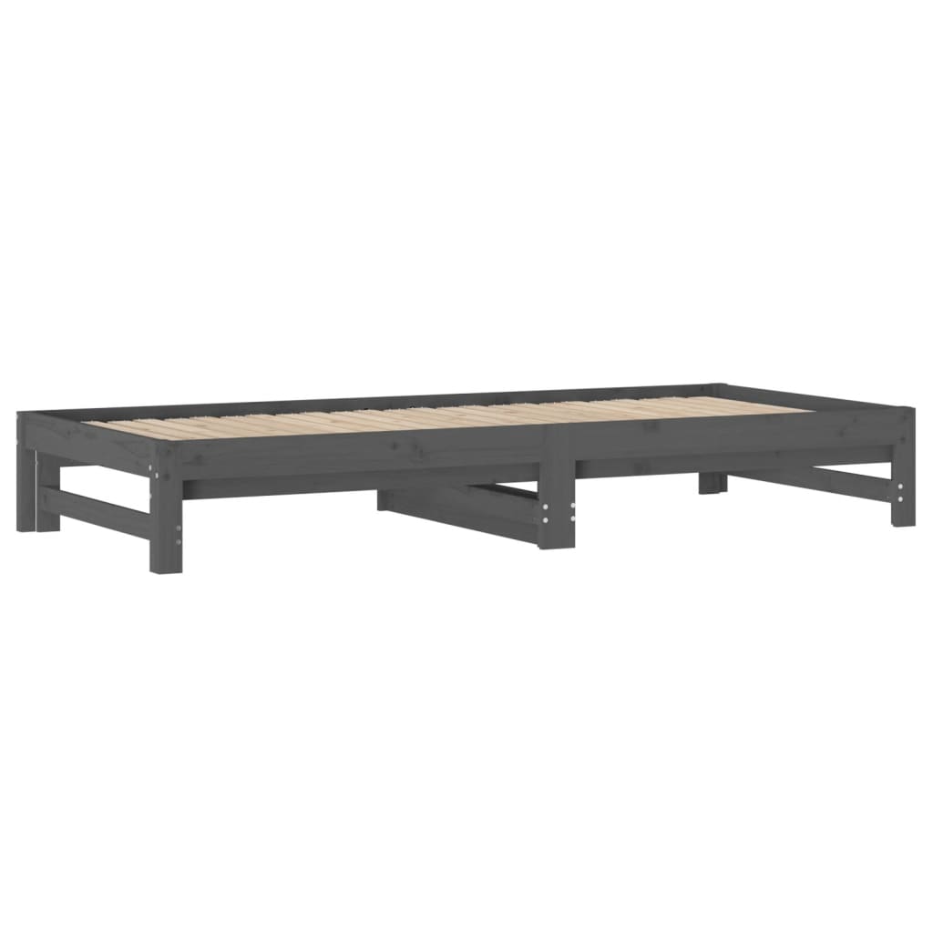 vidaXL Pat de zi extensibil, gri, 2x(90x200) cm, lemn masiv de pin