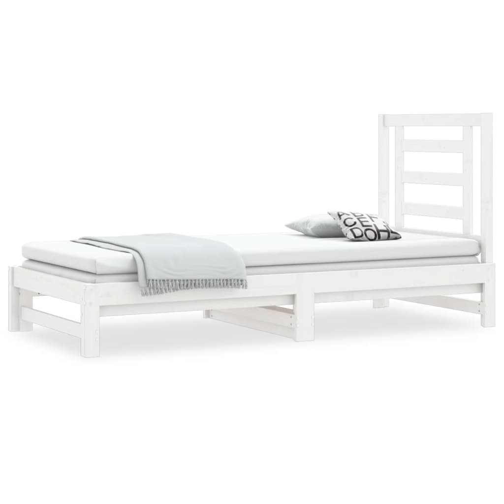 vidaXL Pat de zi extensibil, alb, 2x(90x200) cm, lemn masiv de pin