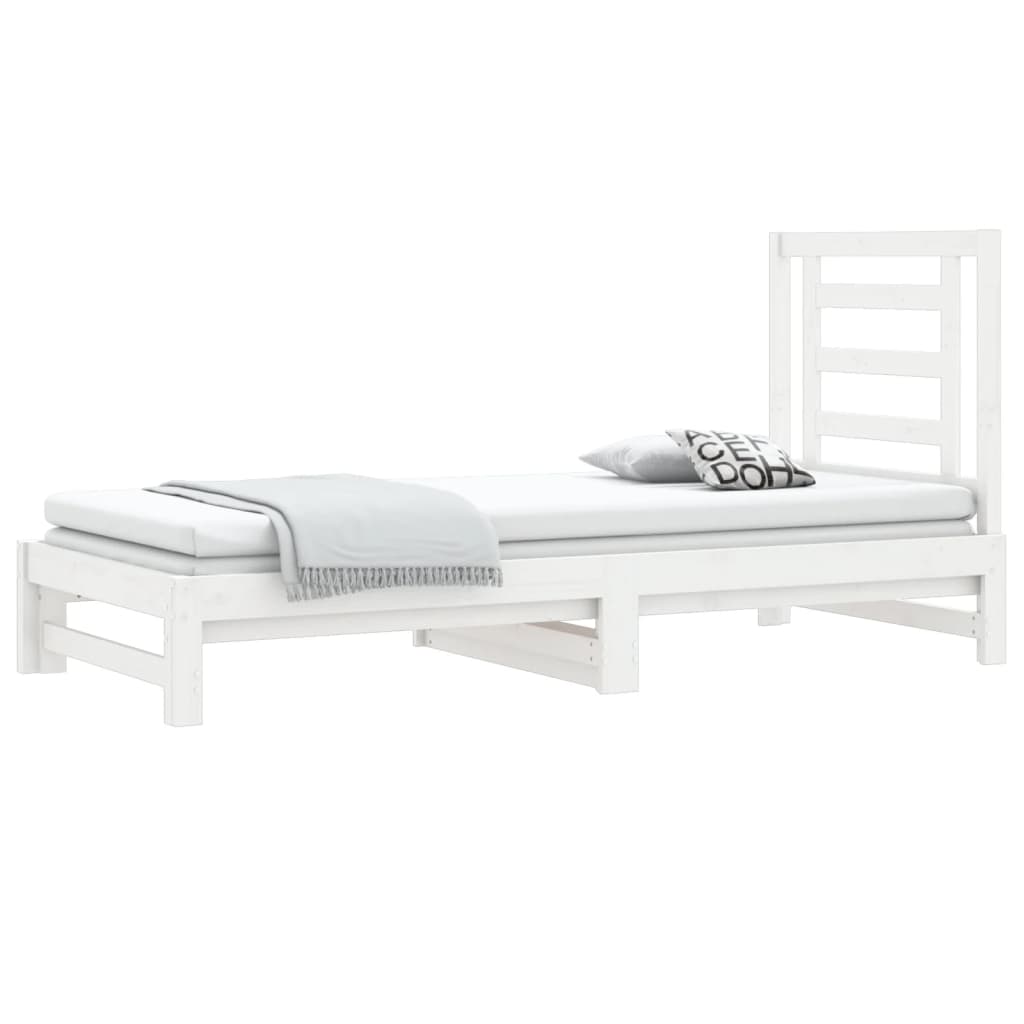 vidaXL Pat de zi extensibil, alb, 2x(90x200) cm, lemn masiv de pin