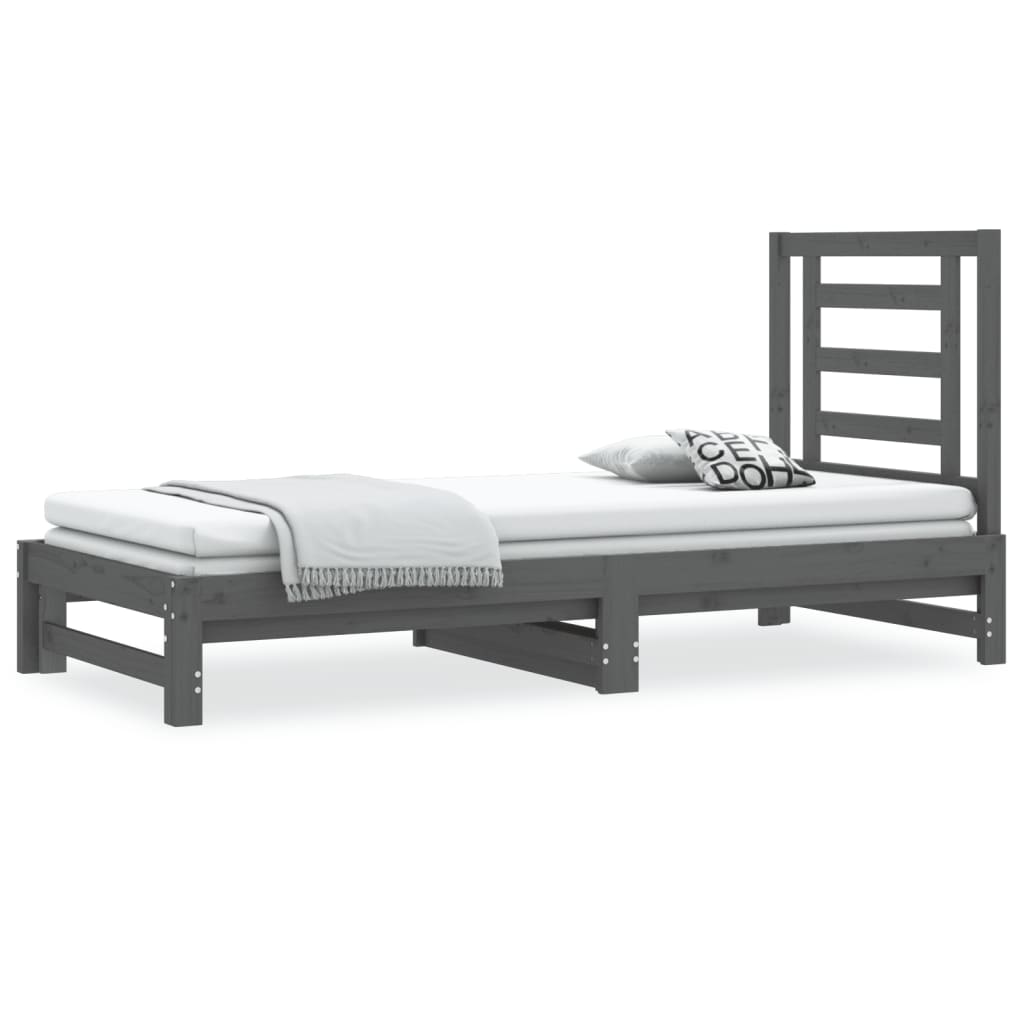 vidaXL Pat de zi extensibil, gri, 2x(90x200) cm, lemn masiv de pin