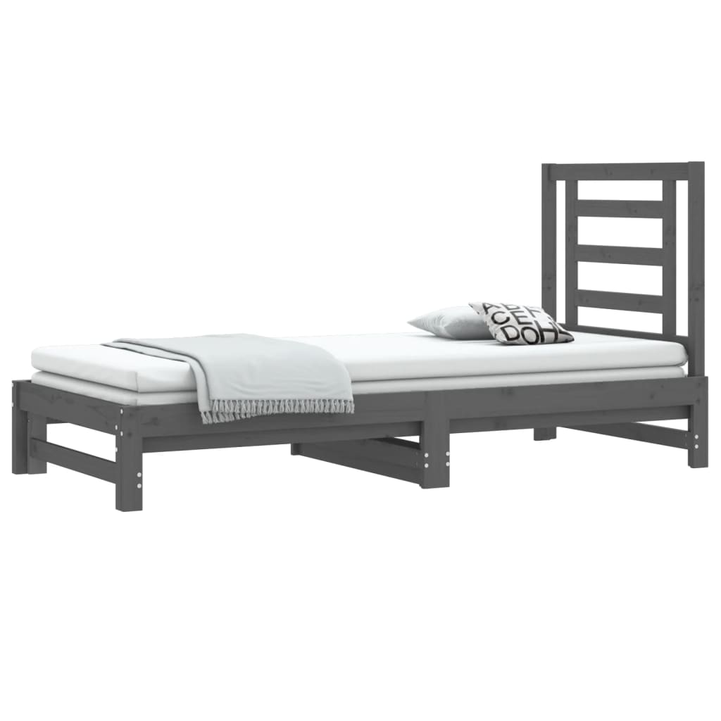 vidaXL Pat de zi extensibil, gri, 2x(90x200) cm, lemn masiv de pin