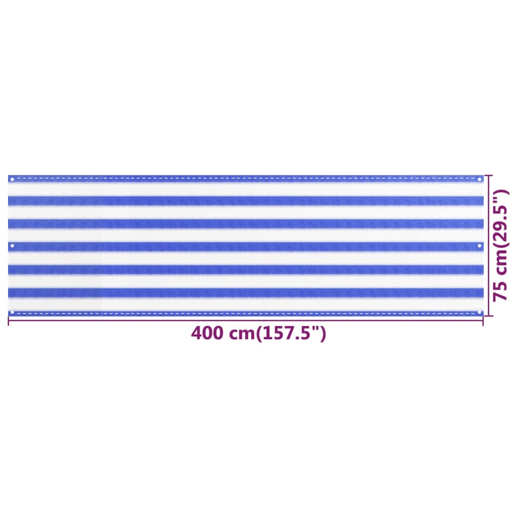 vidaXL Paravan pentru balcon, albastru și alb, 75x400 cm, HDPE