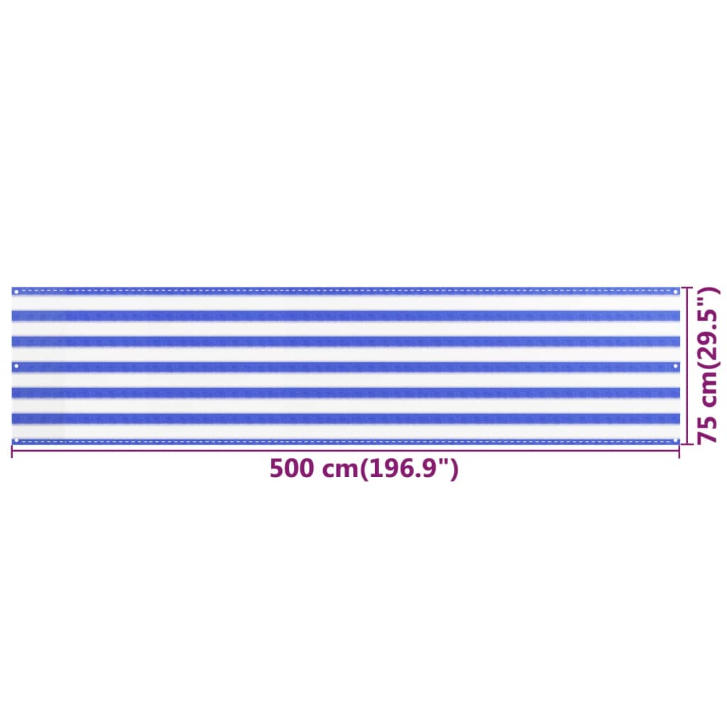 vidaXL Paravan de balcon,albastru și alb, 75 x 500 cm, HDPE