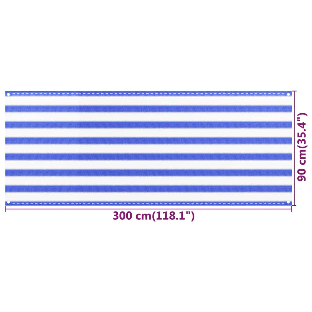 vidaXL Paravan de balcon, albastru și alb, 90x300 cm, HDPE