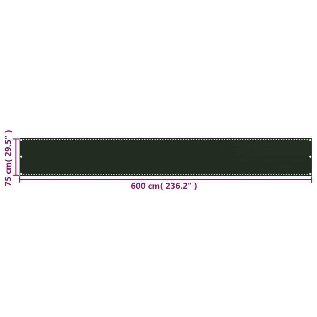 vidaXL Paravan pentru balcon, verde închis, 75x600 ,HDPE