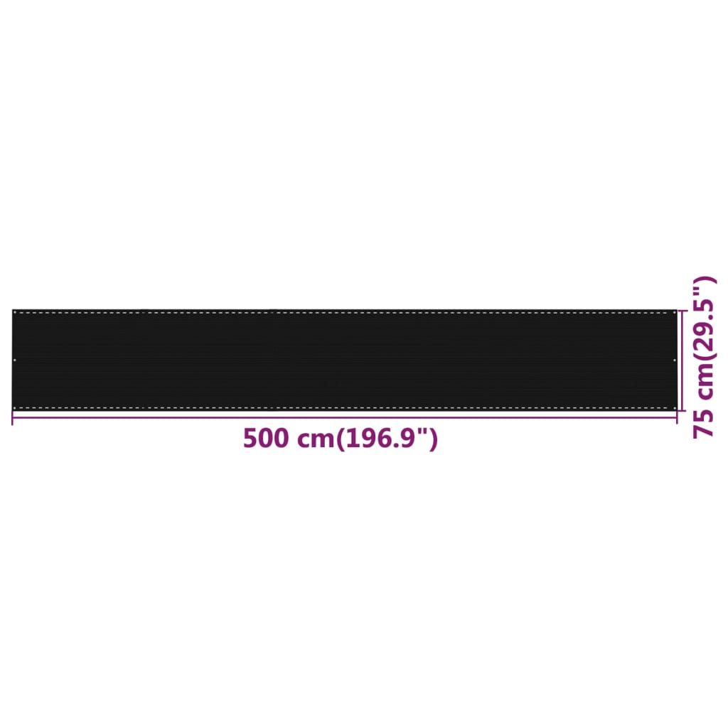 vidaXL Paravan de balcon, negru, 75x500 cm, HDPE