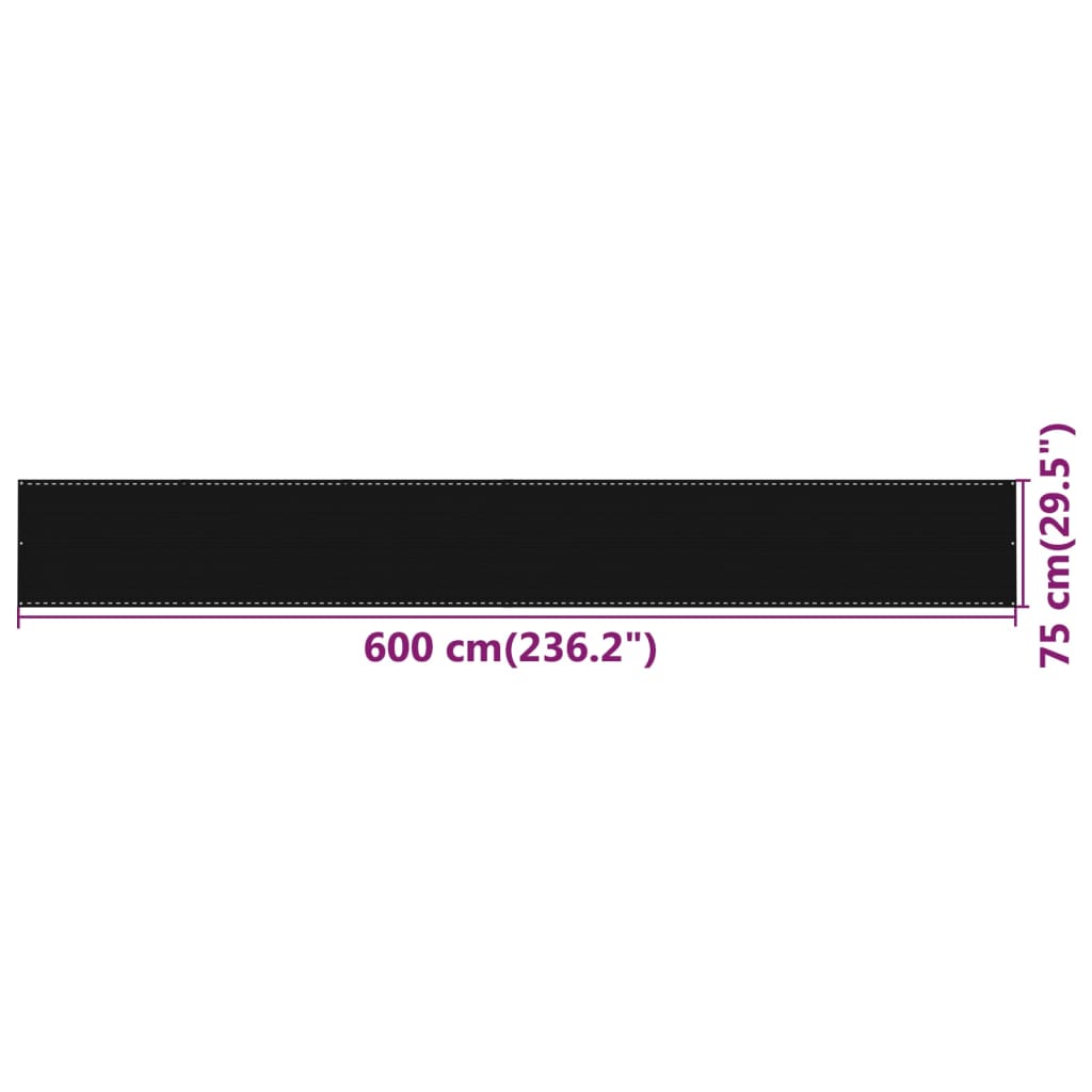 vidaXL Paravan de balcon, negru, 75x600 cm, HDPE