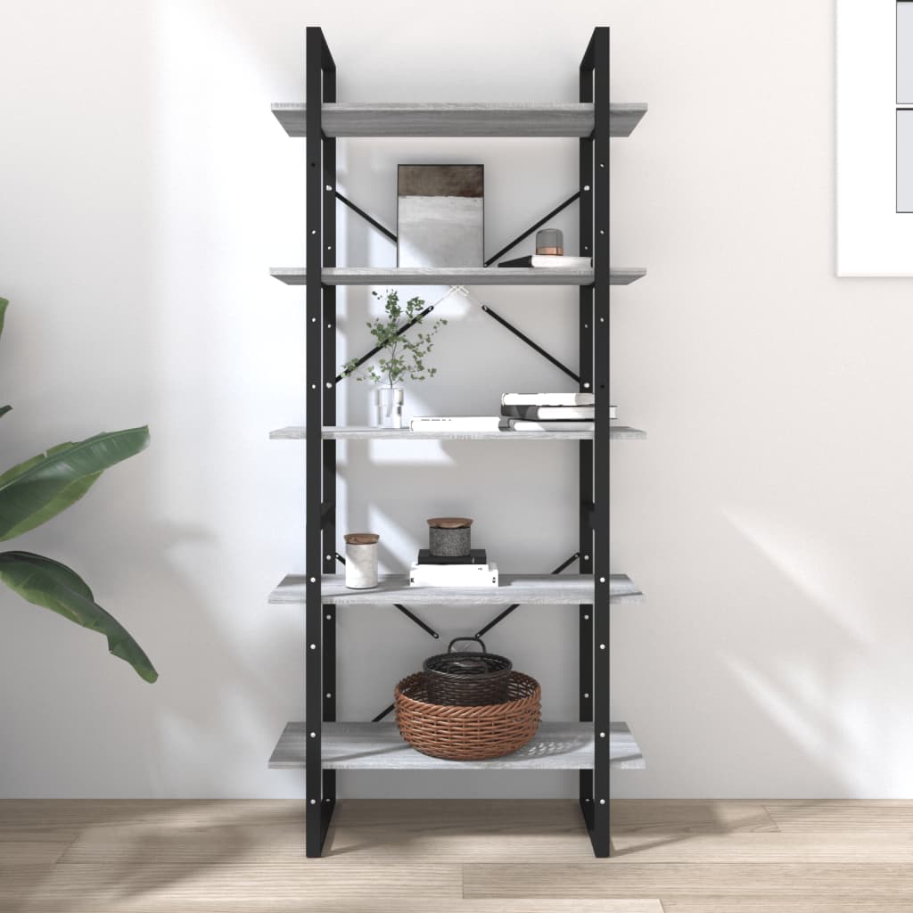 vidaXL Bibliotecă 5 niveluri gri sonoma, 80x30x175 cm lemn prelucrat vidaXL Bibliotecă 5 niveluri gri sonoma, 80x30x175 cm lemn prelucrat