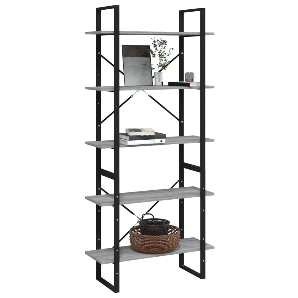 vidaXL Bibliotecă 5 niveluri gri sonoma, 80x30x175 cm lemn prelucrat vidaXL Bibliotecă 5 niveluri gri sonoma, 80x30x175 cm lemn prelucrat