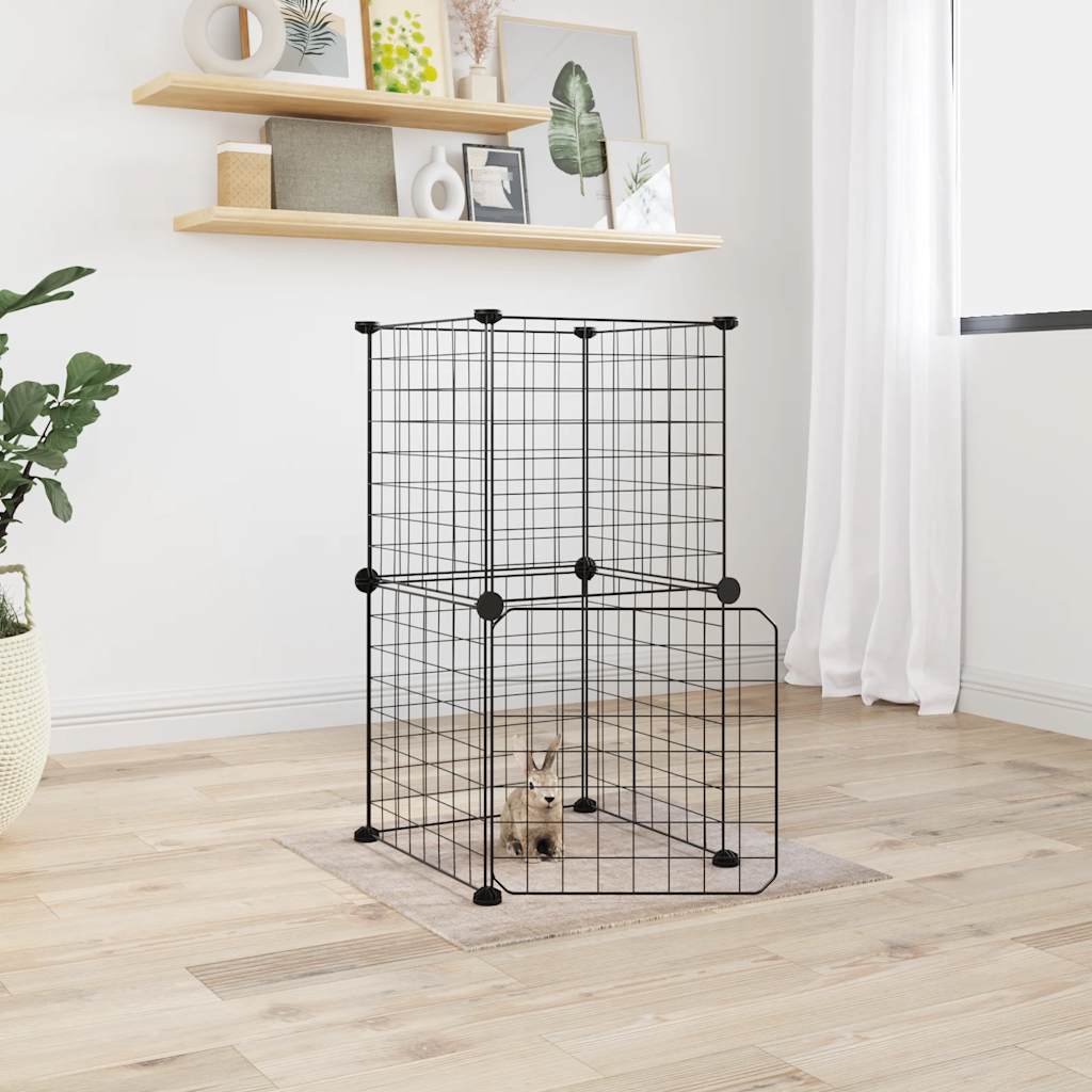vidaXL Cușcă animale de companie cu ușă, 8 panouri, negru 35x35cm oțel vidaXL Cușcă animale de companie cu ușă, 8 panouri, negru 35x35cm oțel