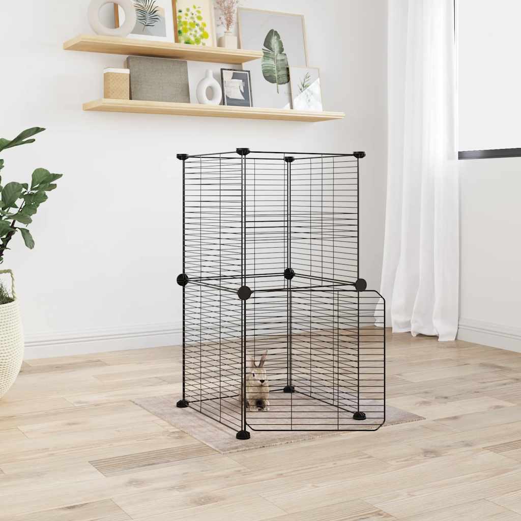 vidaXL Cușcă animale de companie cu ușă, 8 panouri, negru 35x35cm oțel vidaXL Cușcă animale de companie cu ușă, 8 panouri, negru 35x35cm oțel