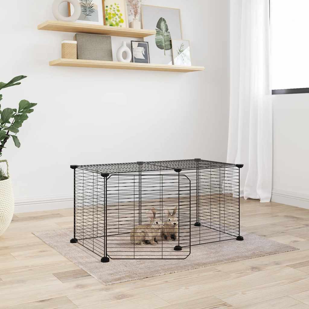 vidaXL Cușcă animale de companie cu ușă, 8 panouri, negru 35x35cm oțel vidaXL Cușcă animale de companie cu ușă, 8 panouri, negru 35x35cm oțel