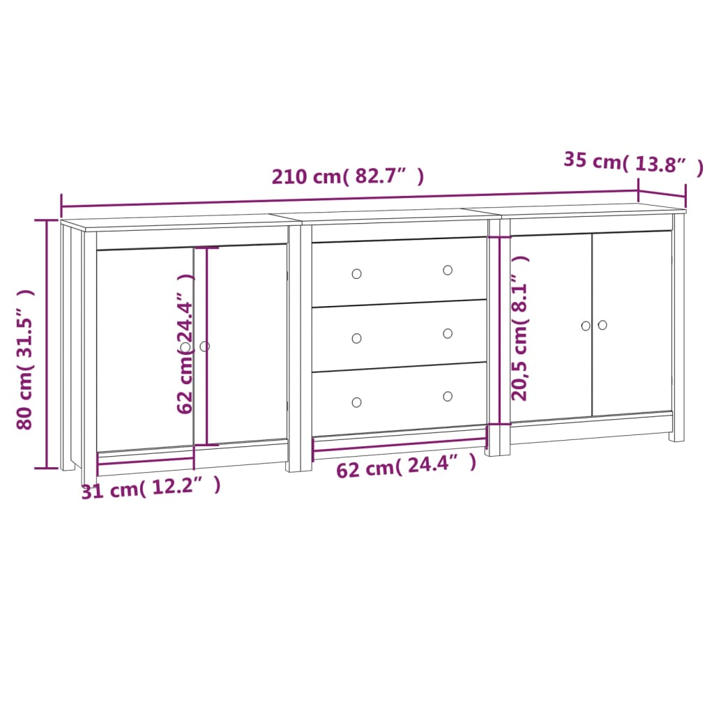 vidaXL Servantă, alb, 210x35x80 cm, lemn masiv de pin vidaXL Servantă, alb, 210x35x80 cm, lemn masiv de pin