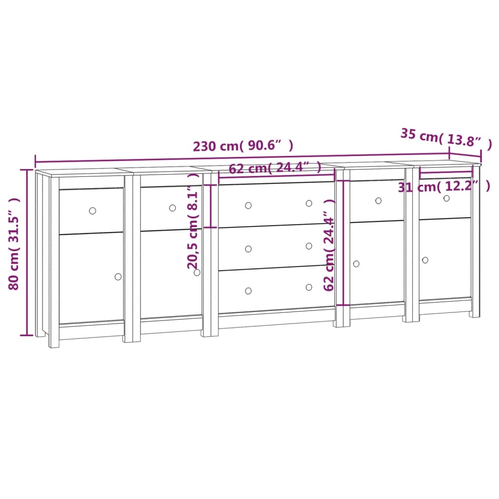 vidaXL Servantă, alb, 230x35x80 cm, lemn masiv de pin vidaXL Servantă, alb, 230x35x80 cm, lemn masiv de pin