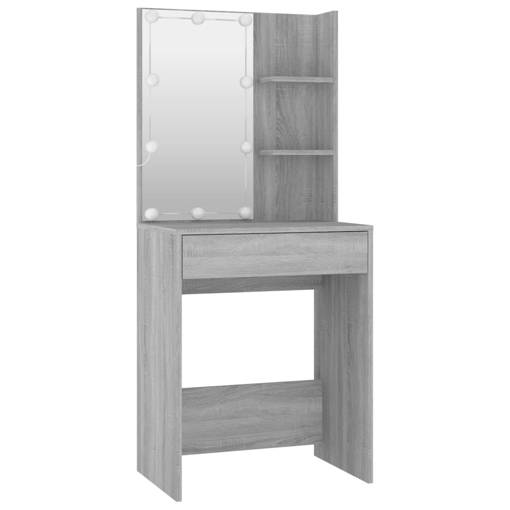vidaXL Set măsuță de toaletă cu LED, stejar sonoma, lemn prelucrat vidaXL Set măsuță de toaletă cu LED, stejar sonoma, lemn prelucrat