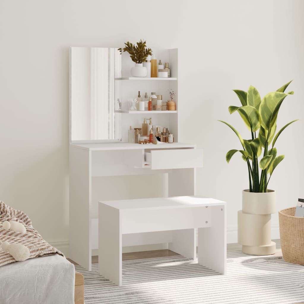 vidaXL Set măsuță de toaletă, alb, 74,5x40x141 cm vidaXL Set măsuță de toaletă, alb, 74,5x40x141 cm