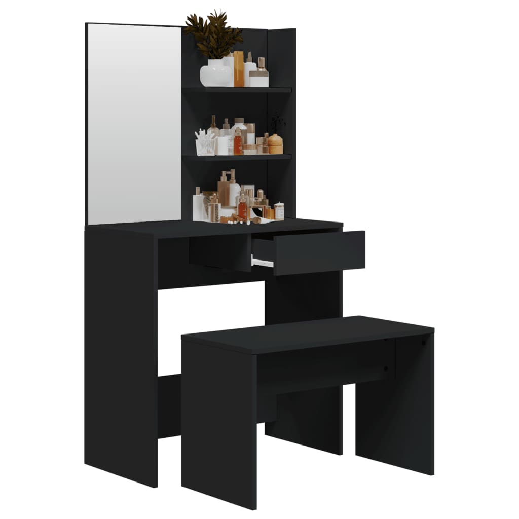 vidaXL Set măsuță de toaletă, negru, 74,5x40x141 cm vidaXL Set măsuță de toaletă, negru, 74,5x40x141 cm