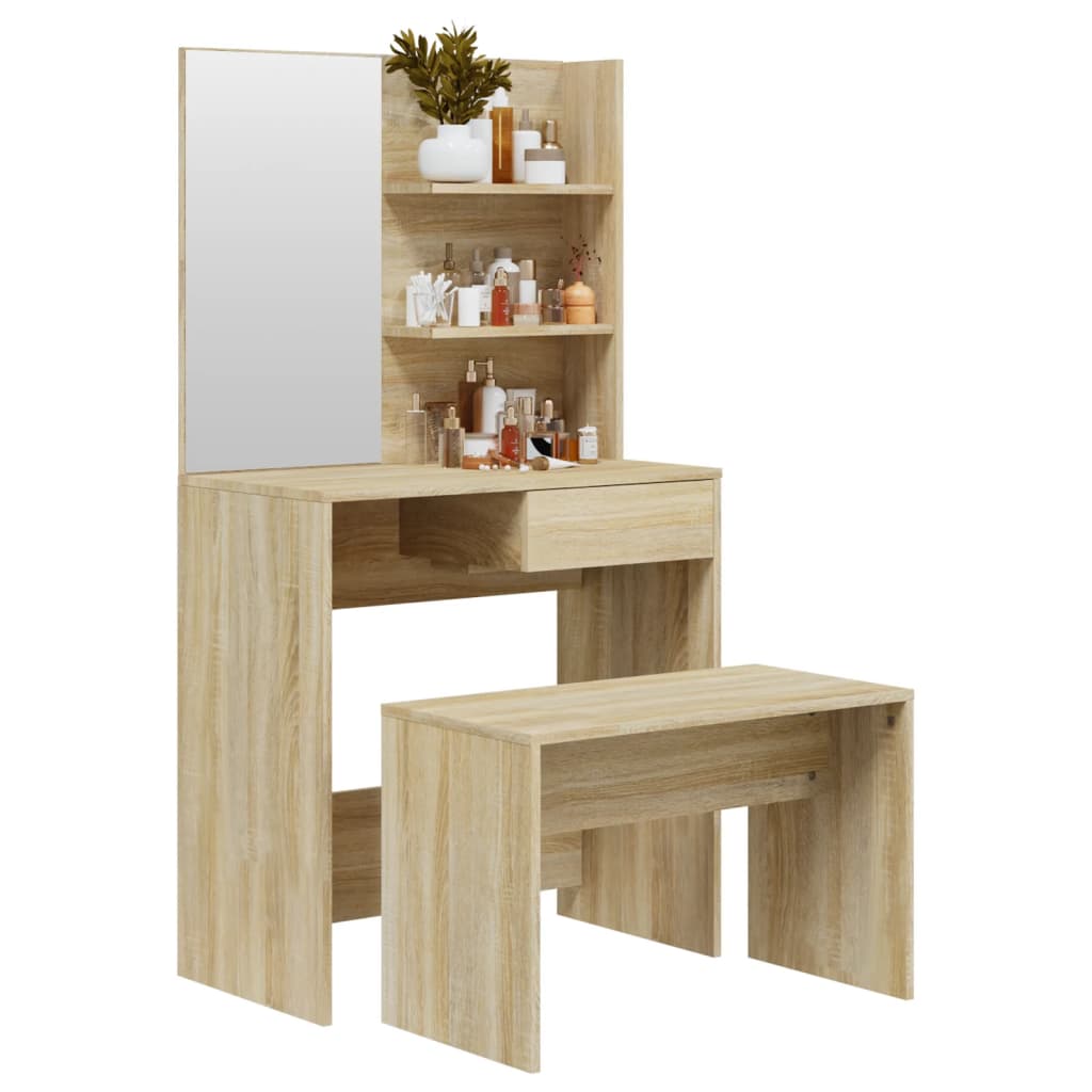 vidaXL Set măsuță de toaletă, stejar sonoma, 74,5x40x141 cm vidaXL Set măsuță de toaletă, stejar sonoma, 74,5x40x141 cm