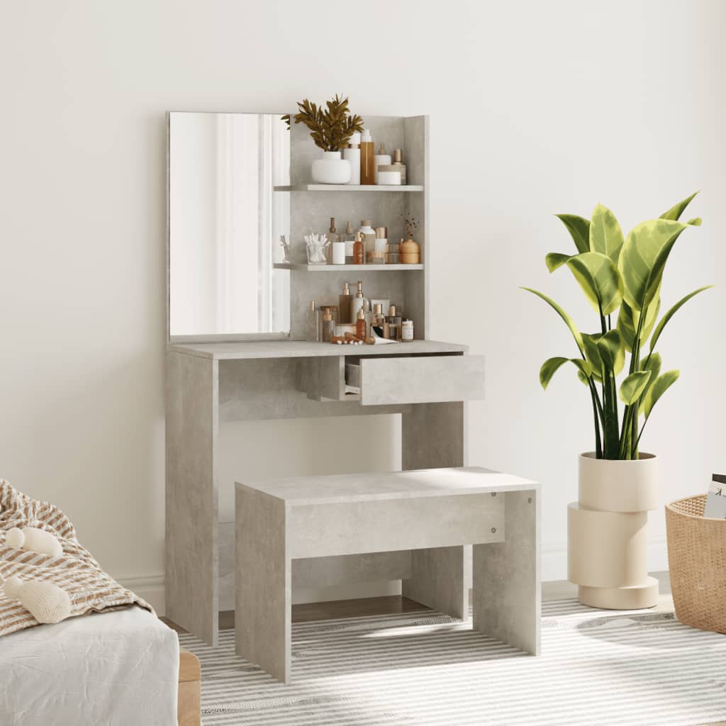 vidaXL Set măsuță de toaletă, gri beton, 74,5x40x141 cm vidaXL Set măsuță de toaletă, gri beton, 74,5x40x141 cm