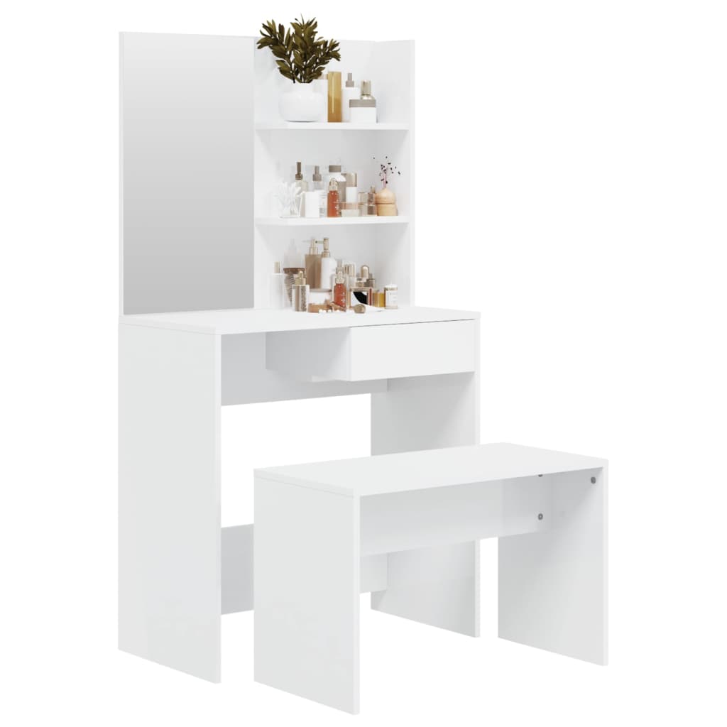 vidaXL Set măsuță de toaletă, alb extralucios, 74,5x40x141 cm vidaXL Set măsuță de toaletă, alb extralucios, 74,5x40x141 cm
