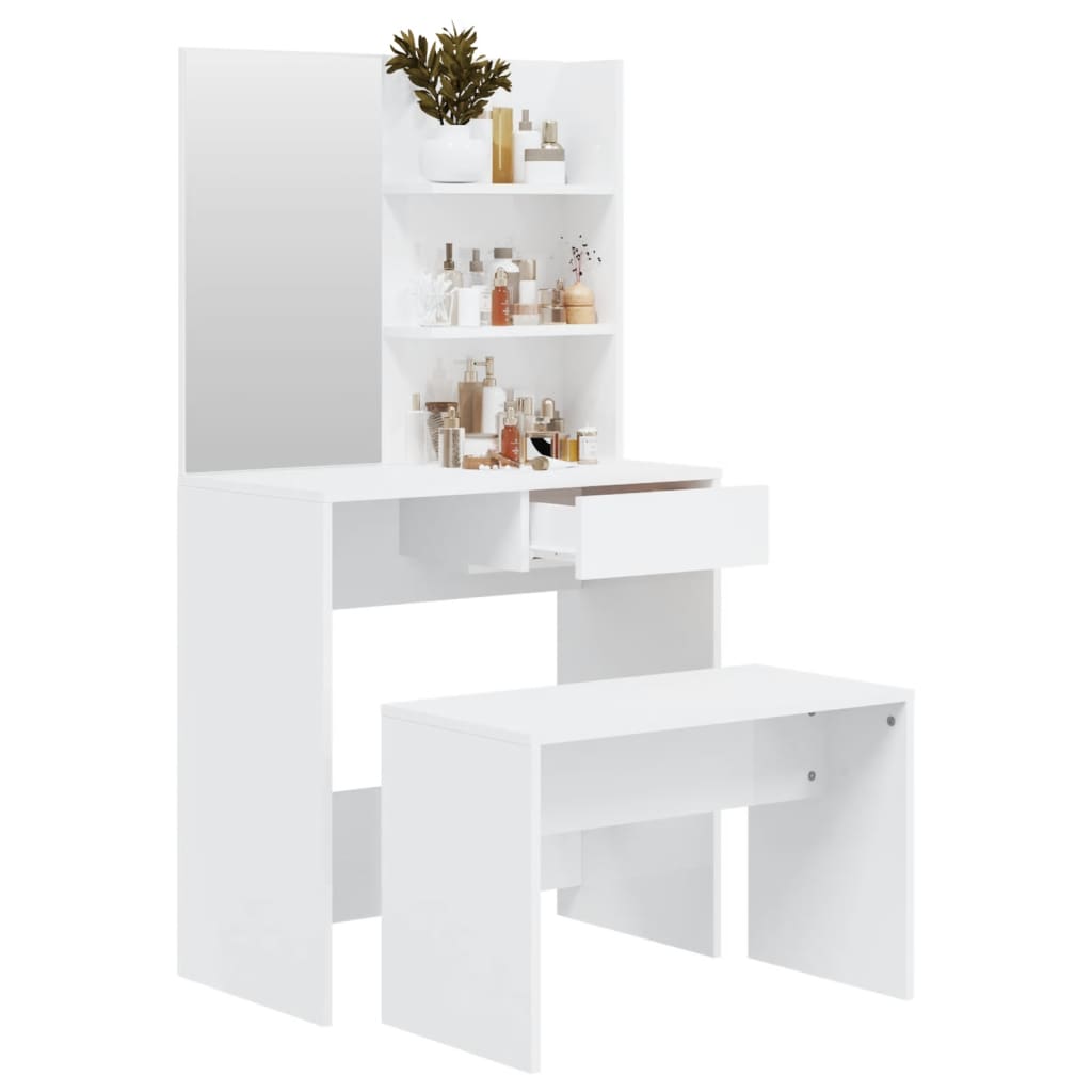 vidaXL Set măsuță de toaletă, alb extralucios, 74,5x40x141 cm vidaXL Set măsuță de toaletă, alb extralucios, 74,5x40x141 cm