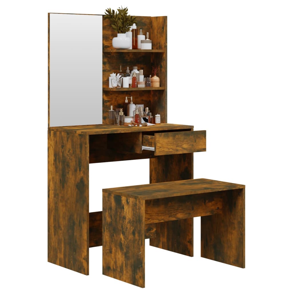 vidaXL Set măsuță de toaletă, stejar afumat, 74,5x40x141 cm vidaXL Set măsuță de toaletă, stejar afumat, 74,5x40x141 cm