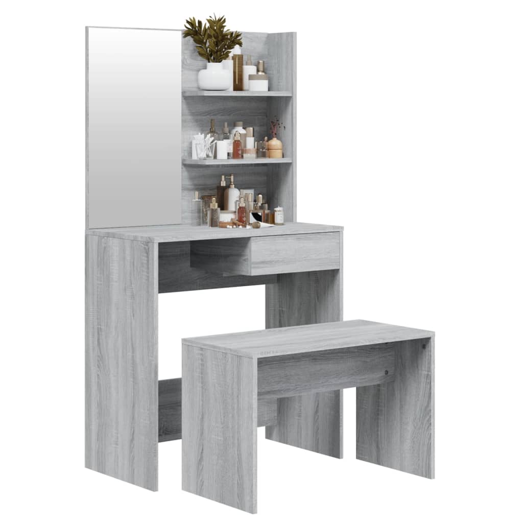 vidaXL Set măsuță de toaletă, gri sonoma, 74,5x40x141 cm vidaXL Set măsuță de toaletă, gri sonoma, 74,5x40x141 cm