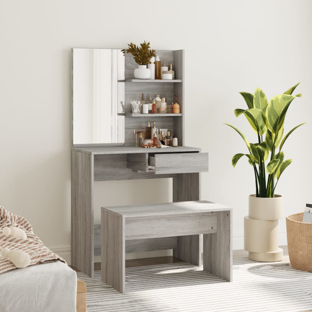 vidaXL Set măsuță de toaletă, gri sonoma, 74,5x40x141 cm vidaXL Set măsuță de toaletă, gri sonoma, 74,5x40x141 cm