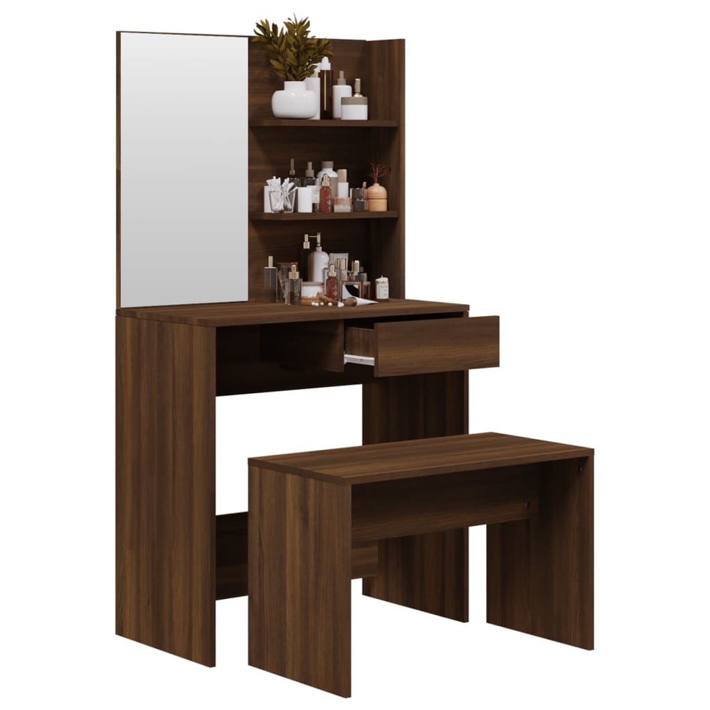 vidaXL Set măsuță de toaletă, stejar maro, 74,5x40x141 cm vidaXL Set măsuță de toaletă, stejar maro, 74,5x40x141 cm