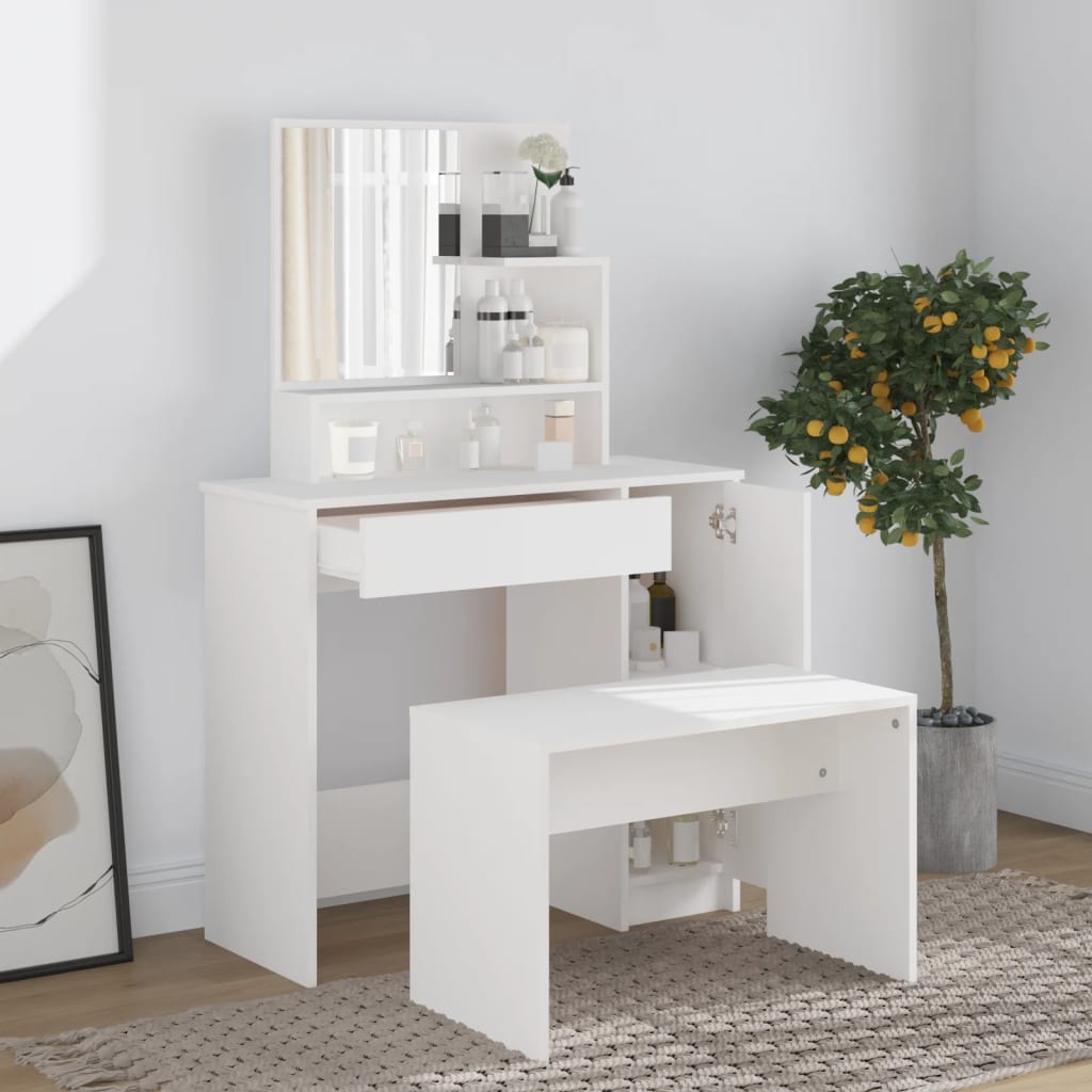vidaXL Set măsuță de toaletă, alb, 86,5x35x136 cm vidaXL Set măsuță de toaletă, alb, 86,5x35x136 cm