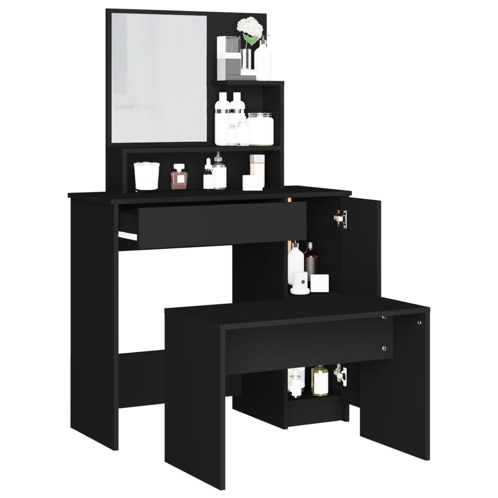 vidaXL Set măsuță de toaletă, negru, 86,5x35x136 cm