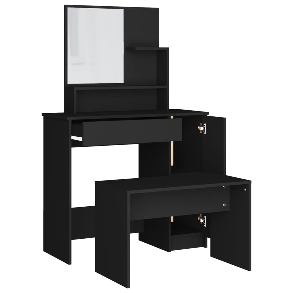 vidaXL Set măsuță de toaletă, negru, 86,5x35x136 cm