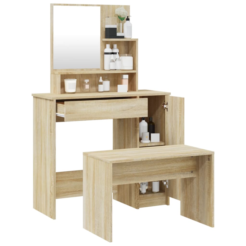 vidaXL Set măsuță de toaletă, stejar sonoma, 86,5x35x136 cm