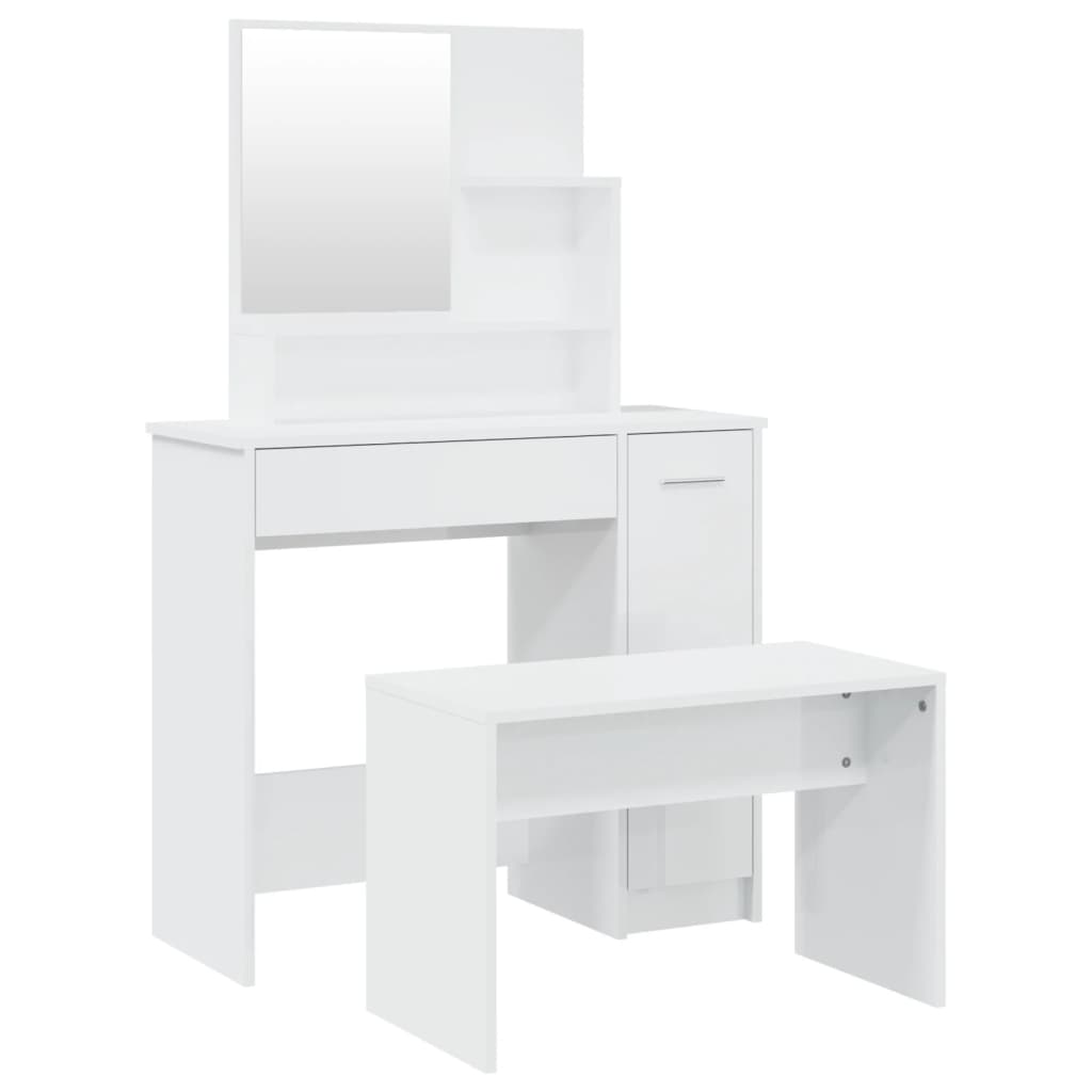 vidaXL Set măsuță de toaletă, alb extralucios, 86,5x35x136 cm vidaXL Set măsuță de toaletă, alb extralucios, 86,5x35x136 cm