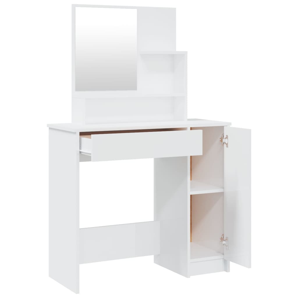 vidaXL Set măsuță de toaletă, alb extralucios, 86,5x35x136 cm vidaXL Set măsuță de toaletă, alb extralucios, 86,5x35x136 cm