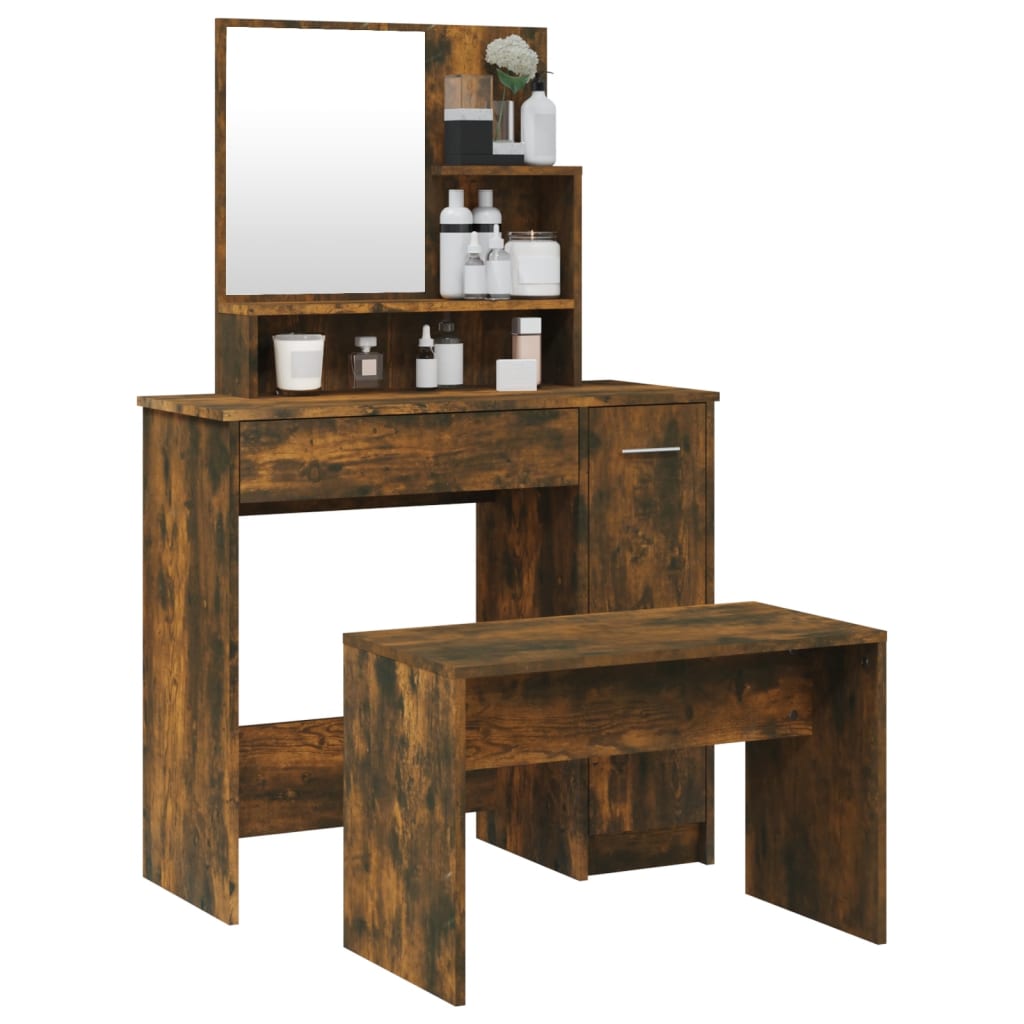 vidaXL Set măsuță de toaletă, stejar afumat, 86,5x35x136 cm vidaXL Set măsuță de toaletă, stejar afumat, 86,5x35x136 cm