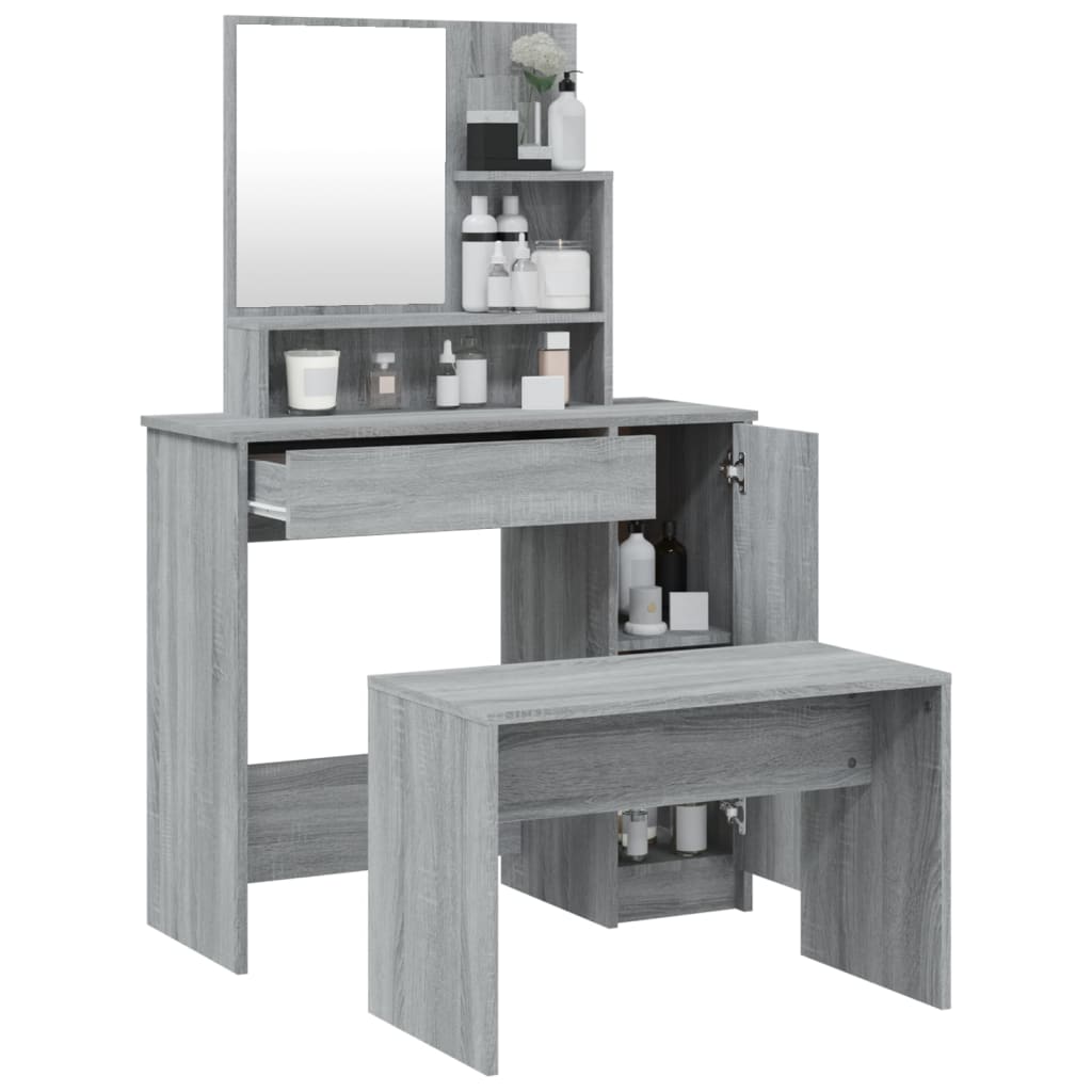 vidaXL Set măsuță de toaletă, gri sonoma, 86,5x35x136 cm vidaXL Set măsuță de toaletă, gri sonoma, 86,5x35x136 cm